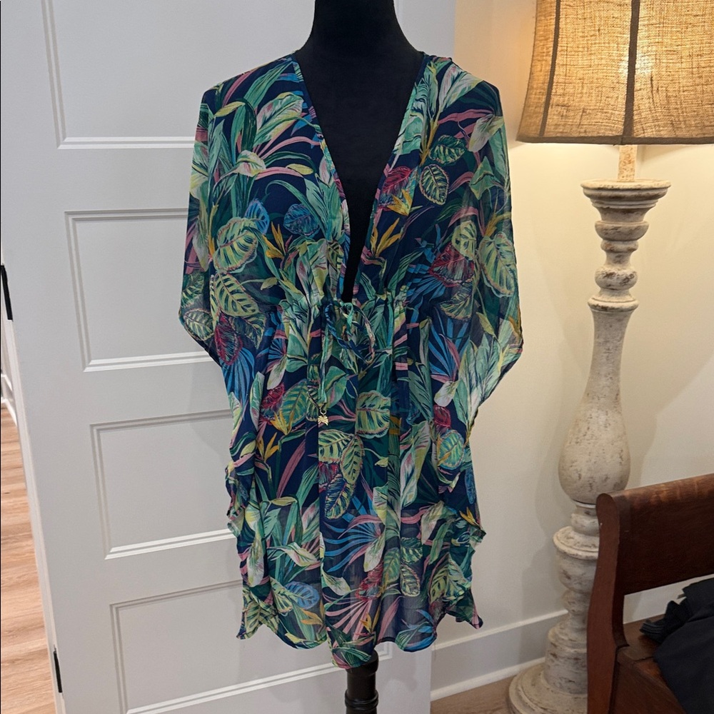 Bleu Rod Beattie Multicolor Leaf Print Kaftan Swim Cover up